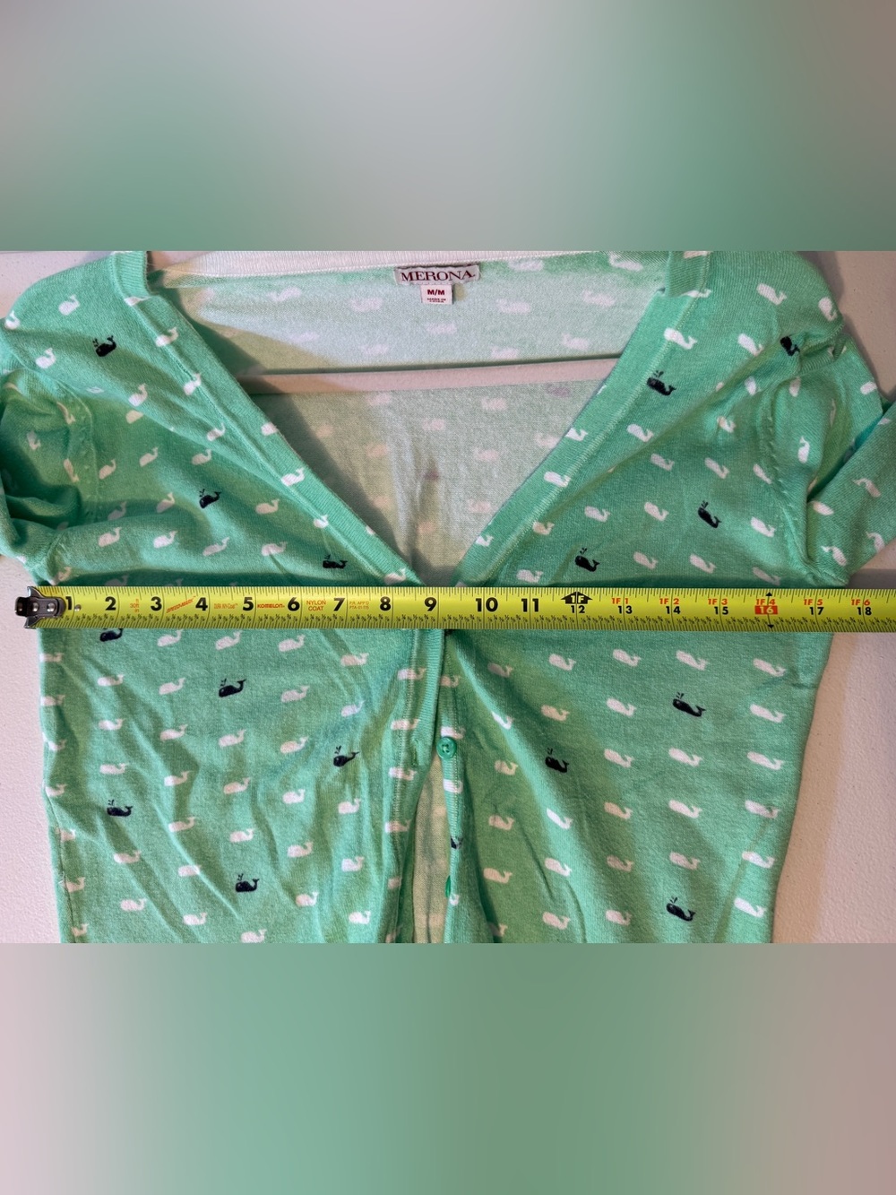 Merona Mint Green Whale-Print V-Neck Cardigan - Picture 8 of 9